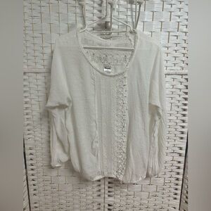 Vintage wrangler‎ top white ladies M euc lace down front elastic waist
